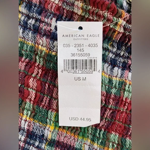 ❌SOLD❌ American Eagle Maroon Plaid Smocked Puff-Sleeve Blouse - Picture 9 of 9
